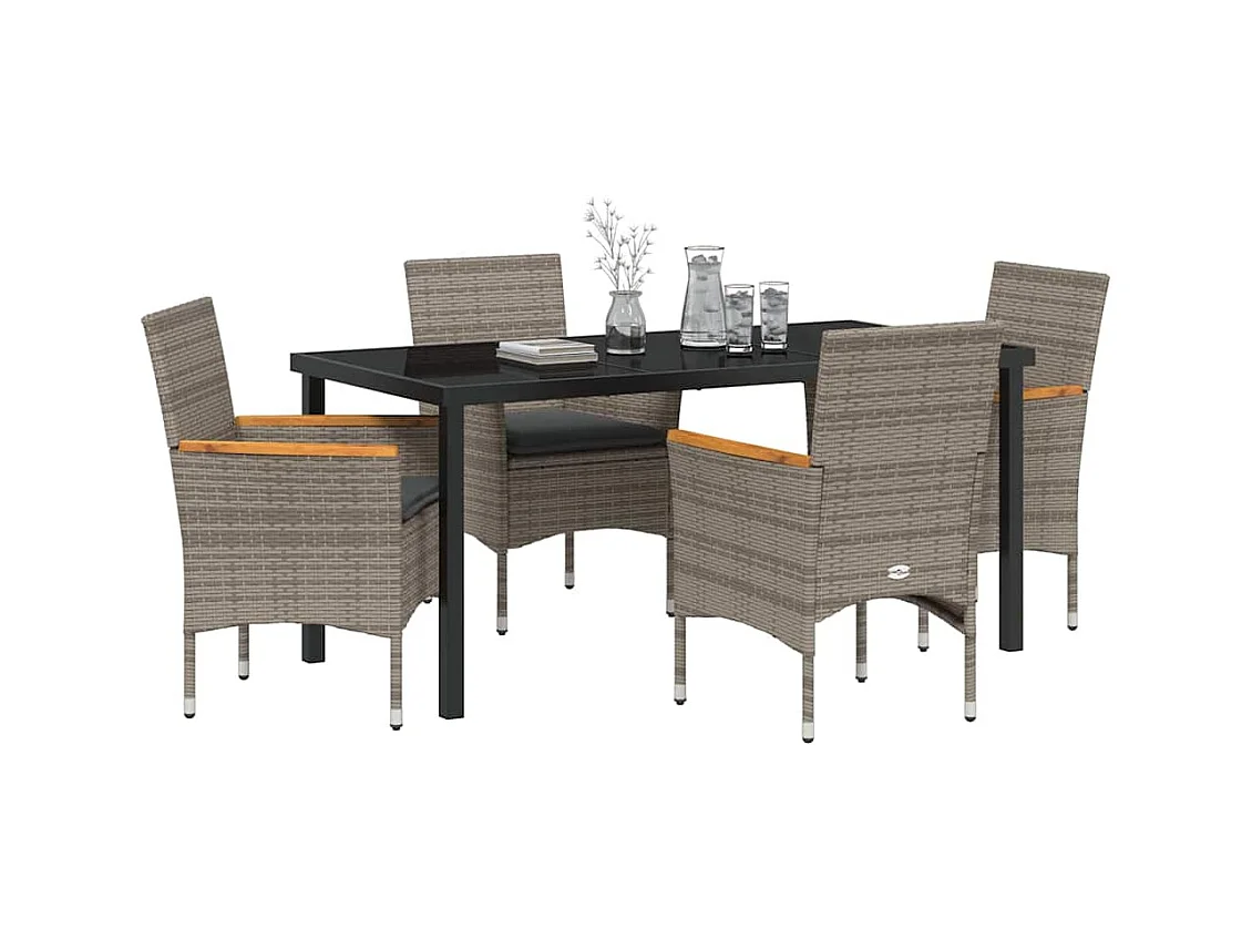 Set da pranzo da giardino 5 pezzi con cuscini in polyrattan grigio