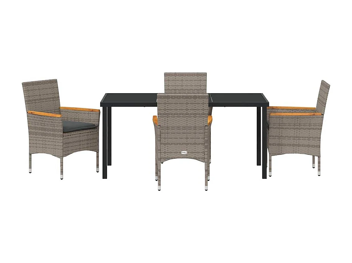 Set da pranzo da giardino 5 pezzi con cuscini in polyrattan grigio