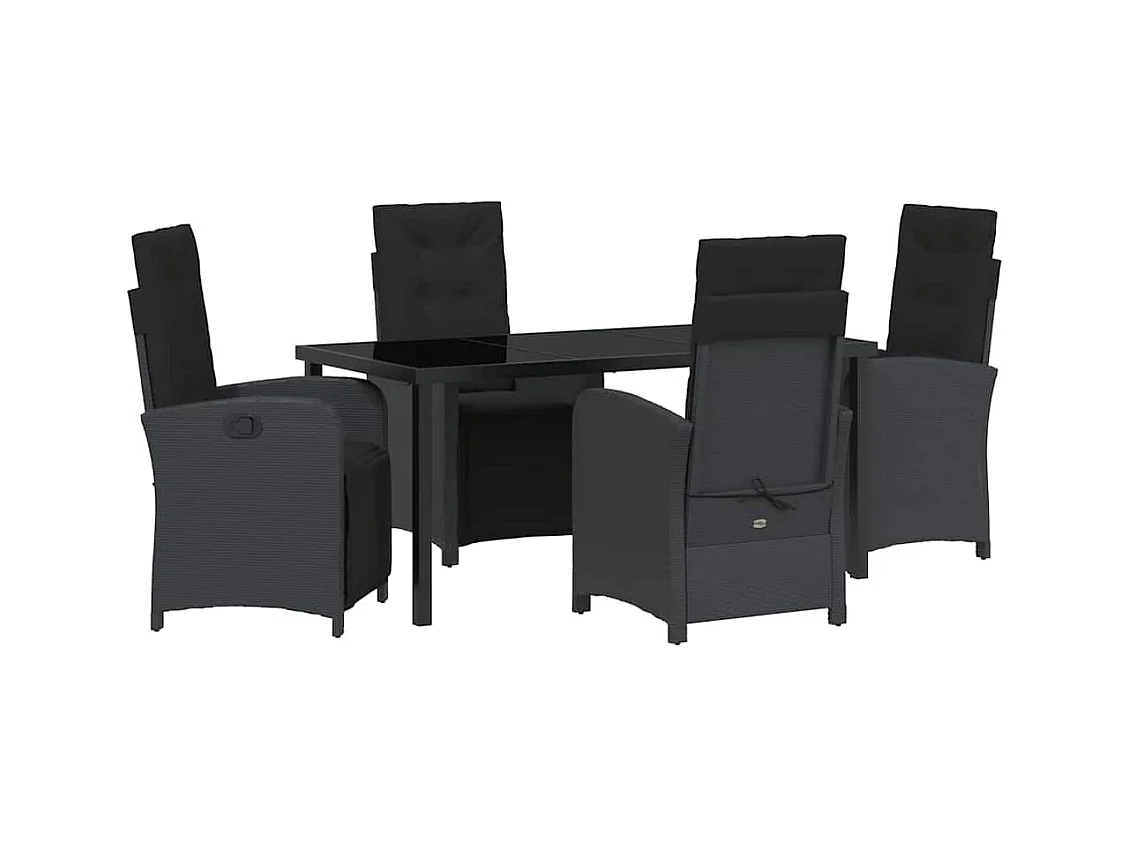 Set da pranzo da giardino 5 pezzi con cuscini in polyrattan nero