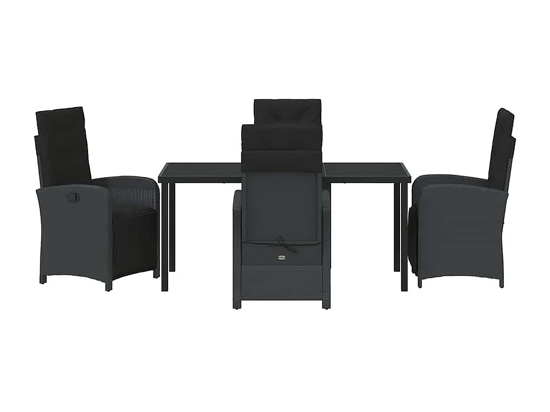 Set da pranzo da giardino 5 pezzi con cuscini in polyrattan nero