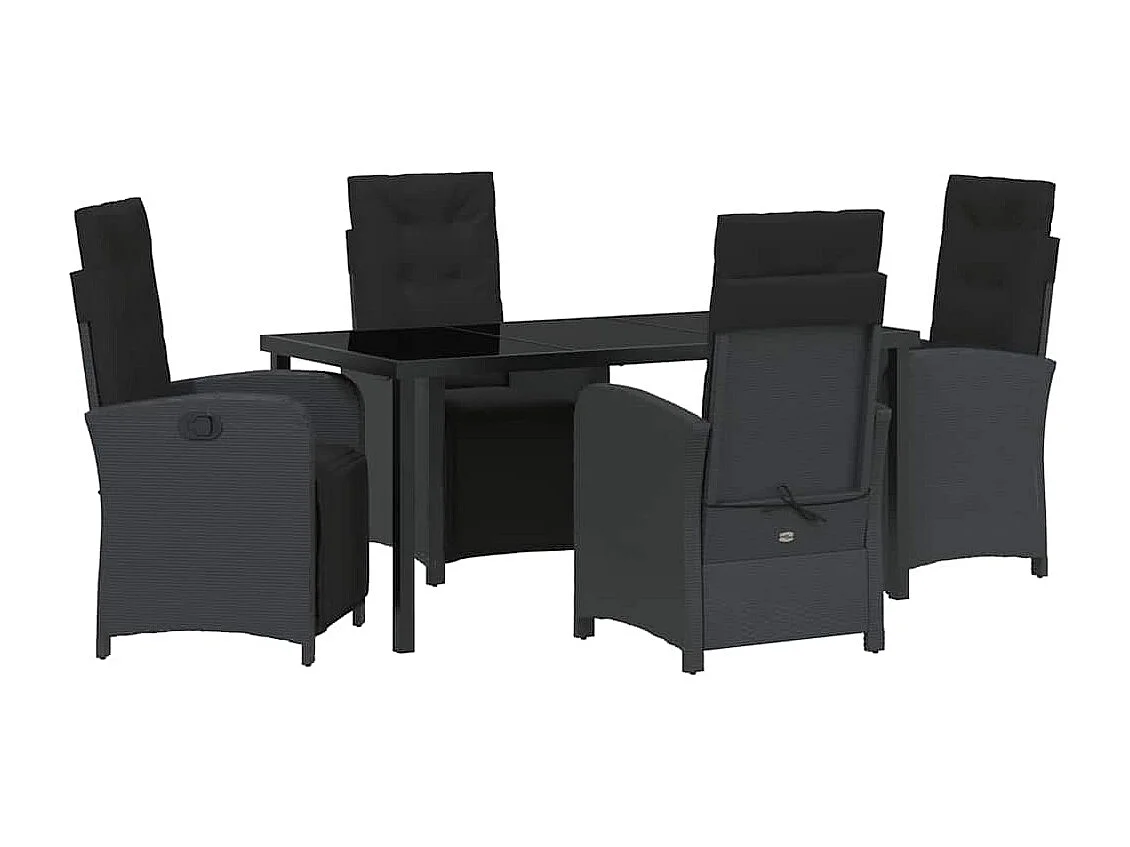 Set da pranzo da giardino 5 pezzi con cuscini in polyrattan nero