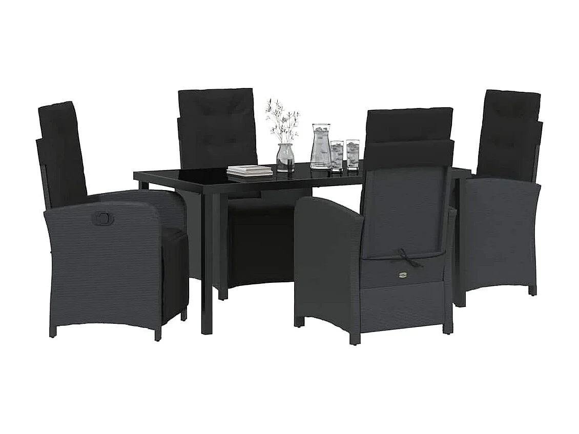 Set da pranzo da giardino 5 pezzi con cuscini in polyrattan nero