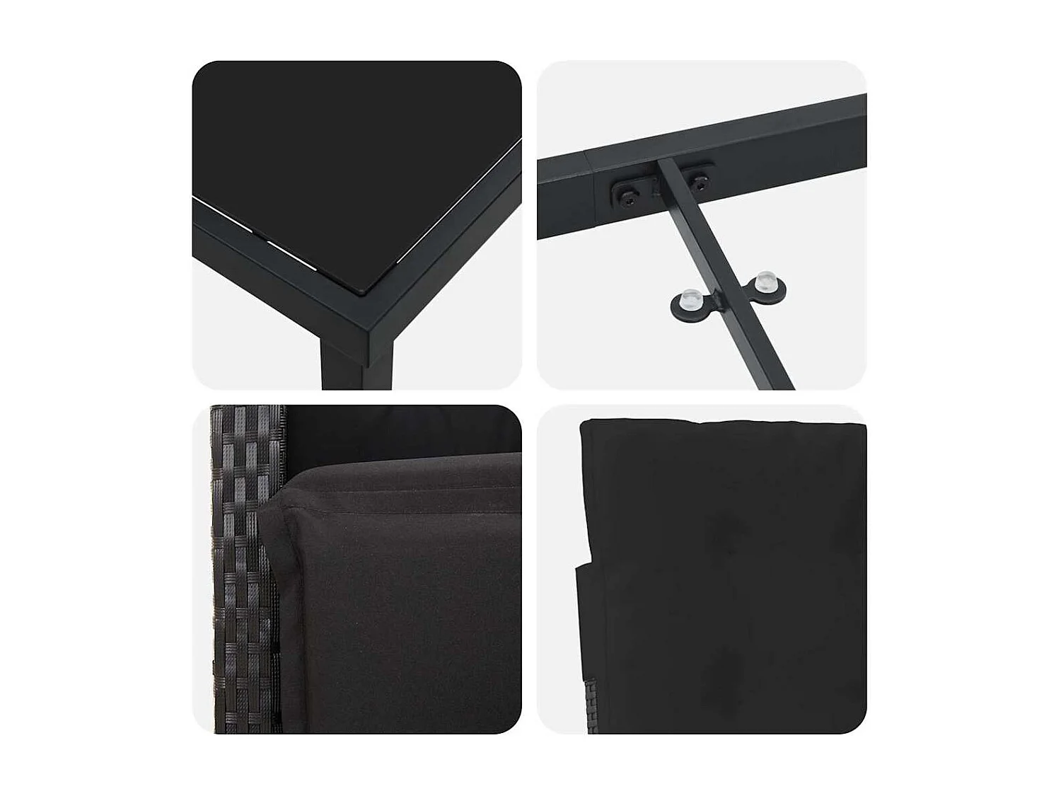 Set da pranzo da giardino 5 pezzi con cuscini in polyrattan nero