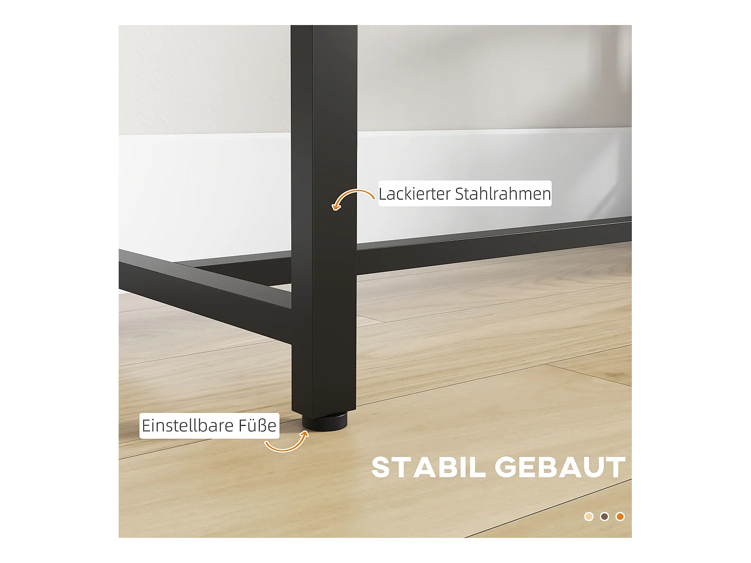 Table de bar avec 3 étagères, plateau effet bois, structure acier brun (120x40x105cm)