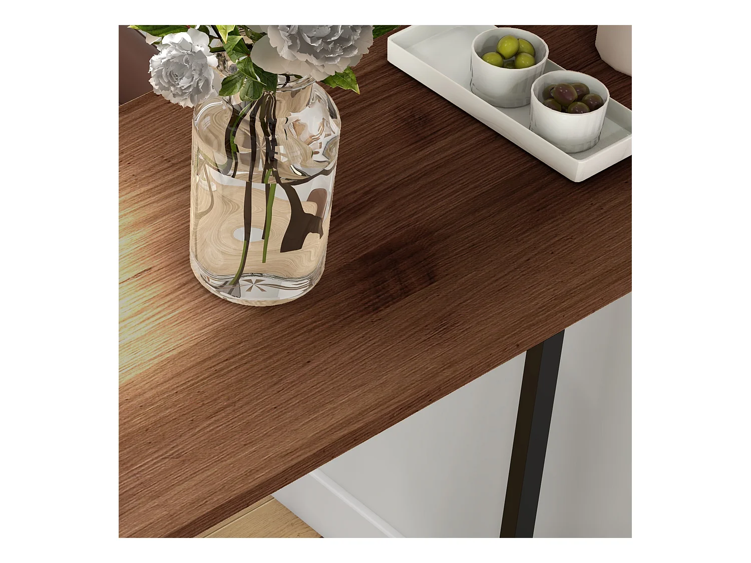 Table de bar avec 3 étagères, plateau effet bois, structure acier brun (120x40x105cm)