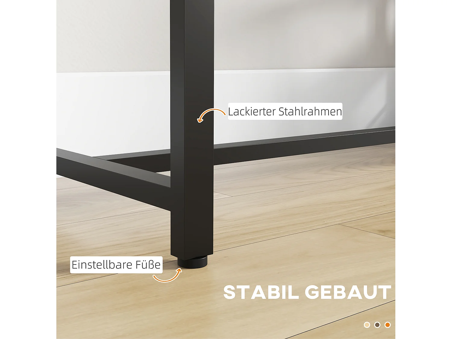 Table de bar avec 3 étagères, plateau effet bois, structure acier brun (120x40x105cm)