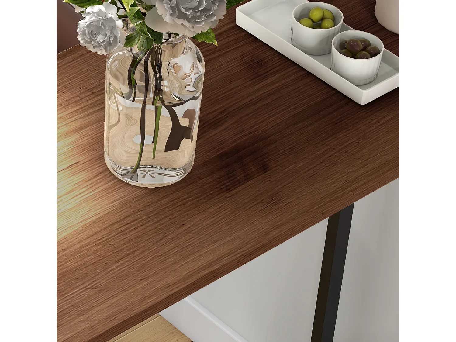 Table de bar avec 3 étagères, plateau effet bois, structure acier brun (120x40x105cm)