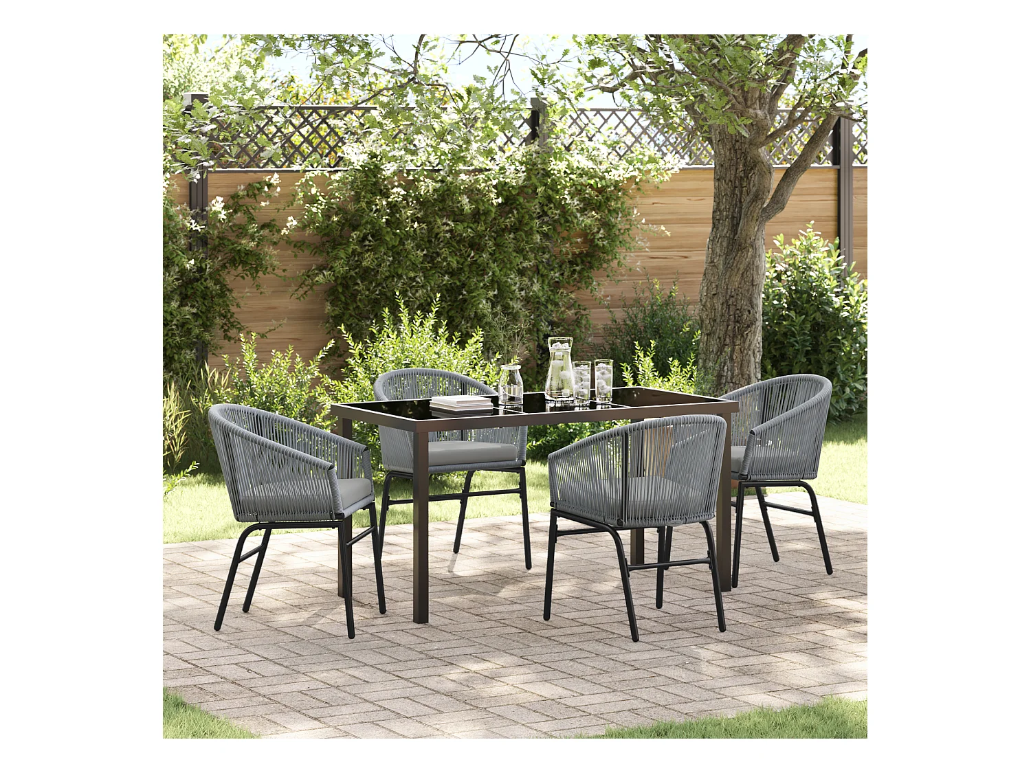 Set da pranzo da giardino in polyrattan da 5 pezzi in grigio