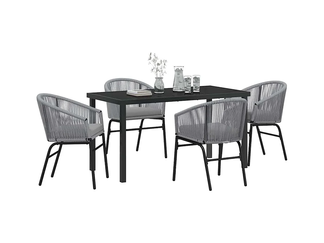 Set da pranzo da giardino in polyrattan da 5 pezzi in grigio