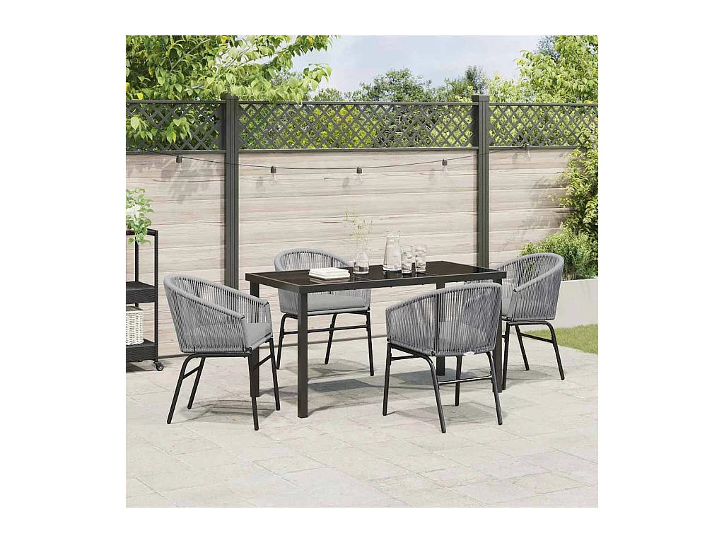Set da pranzo da giardino in polyrattan da 5 pezzi in grigio