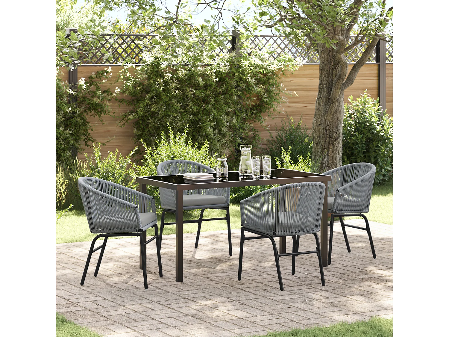Ensemble de salle à manger de jardin 5 pièces en poly rattan gris