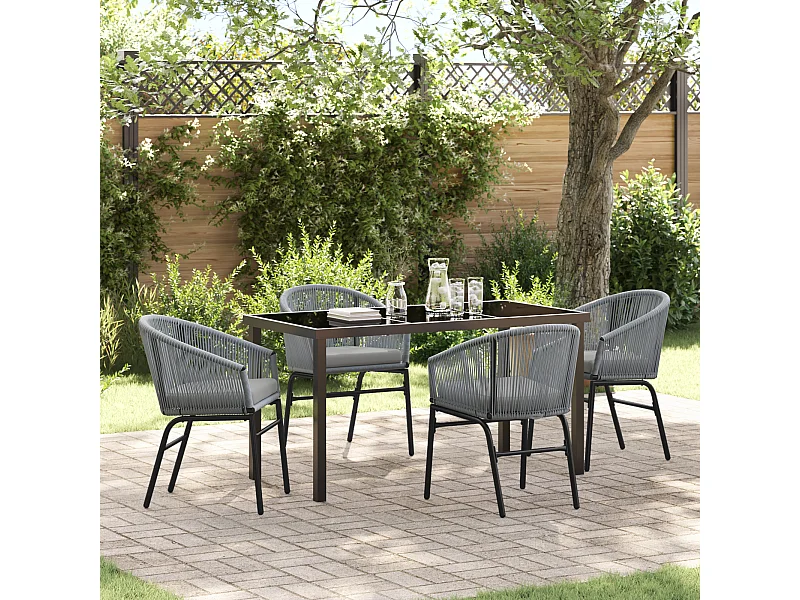 Set da pranzo da giardino in polyrattan da 5 pezzi in grigio