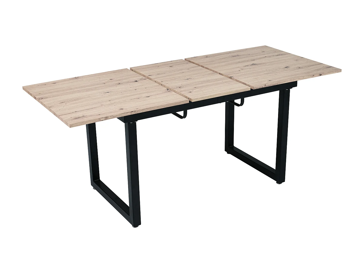 Table extensible industrielle, MDF et métal, 140/180x80x75 cm, design moderne, noir et bois naturel (L140/180xP80xH75cm)