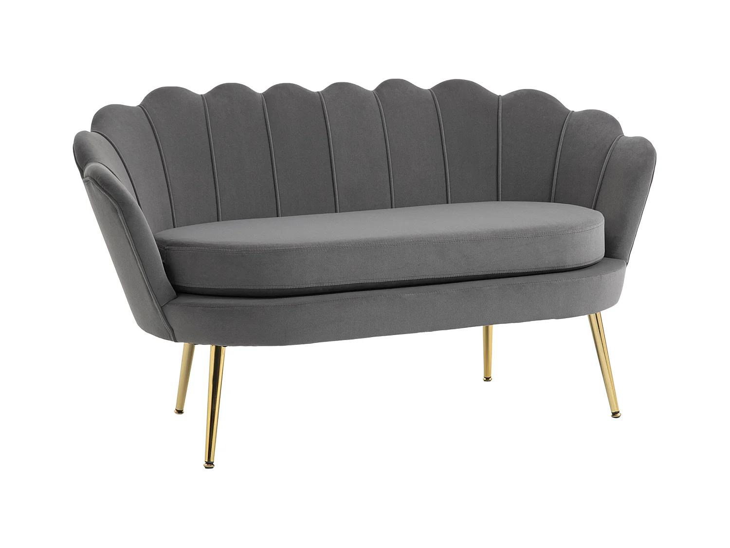 Canapé 2 places en velours avec coussins généreux, polyester, gris (133x63x75 cm)