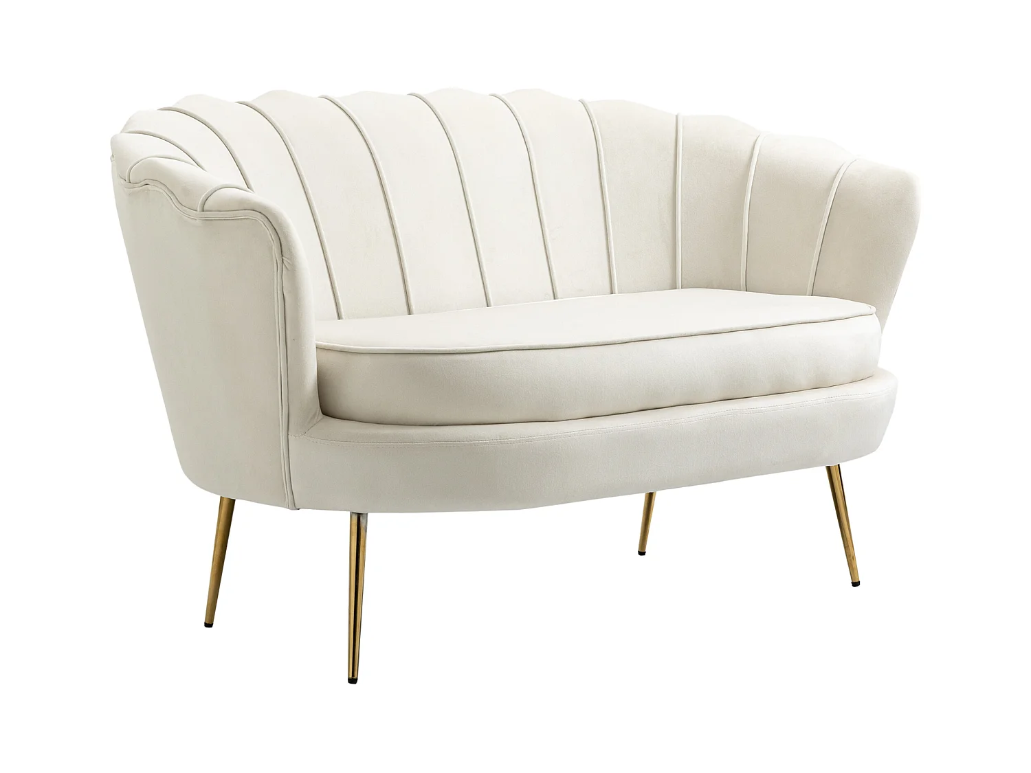 Canapé 2 places, velours, structure acier galvanisé, crème (130x77x77 cm)