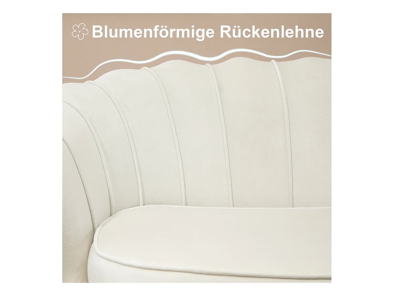 Canapé 2 places, velours, structure acier galvanisé, crème (130x77x77 cm)