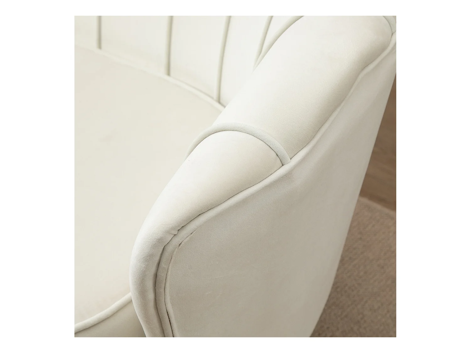 Canapé 2 places, velours, structure acier galvanisé, crème (130x77x77 cm)