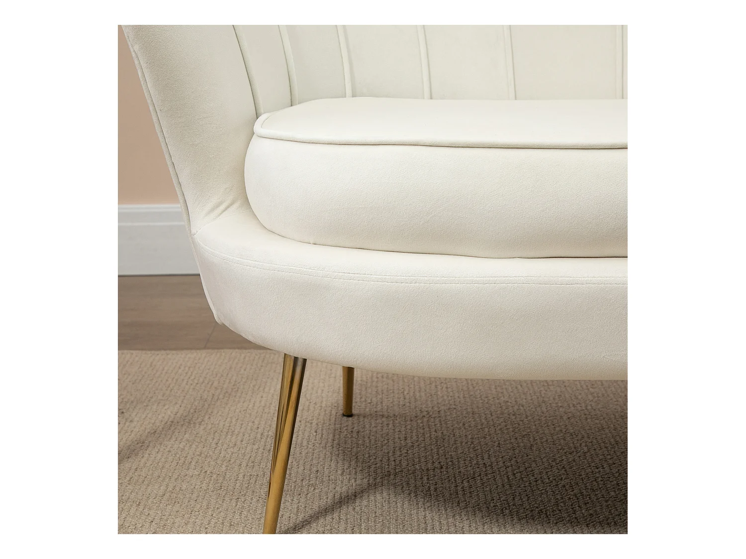 Canapé 2 places, velours, structure acier galvanisé, crème (130x77x77 cm)