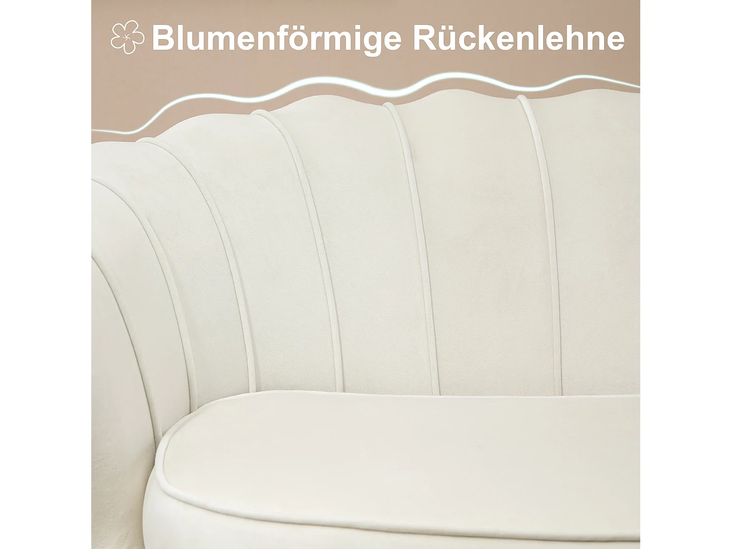 Canapé 2 places, velours, structure acier galvanisé, crème (130x77x77 cm)