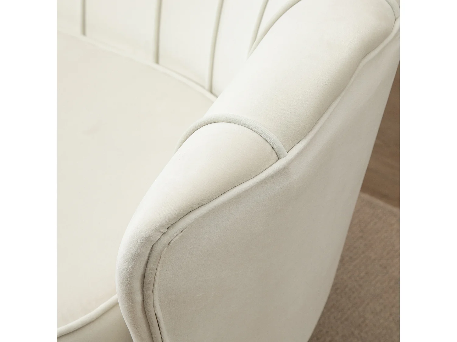 Canapé 2 places, velours, structure acier galvanisé, crème (130x77x77 cm)