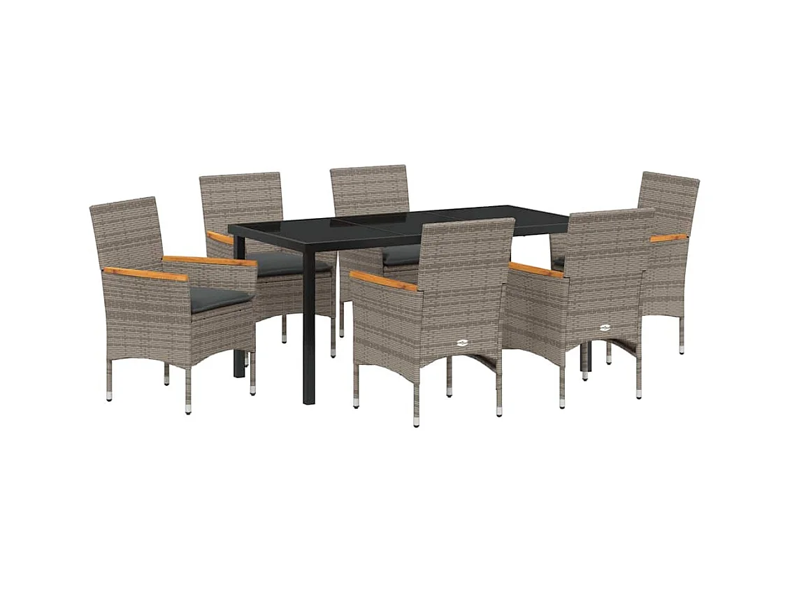 Set da pranzo da giardino da 7 pezzi con cuscini in polyrattan grigio