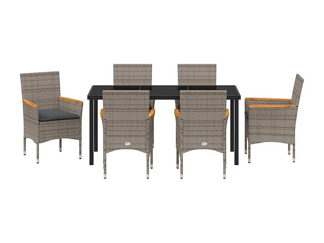 Set da pranzo da giardino da 7 pezzi con cuscini in polyrattan grigio