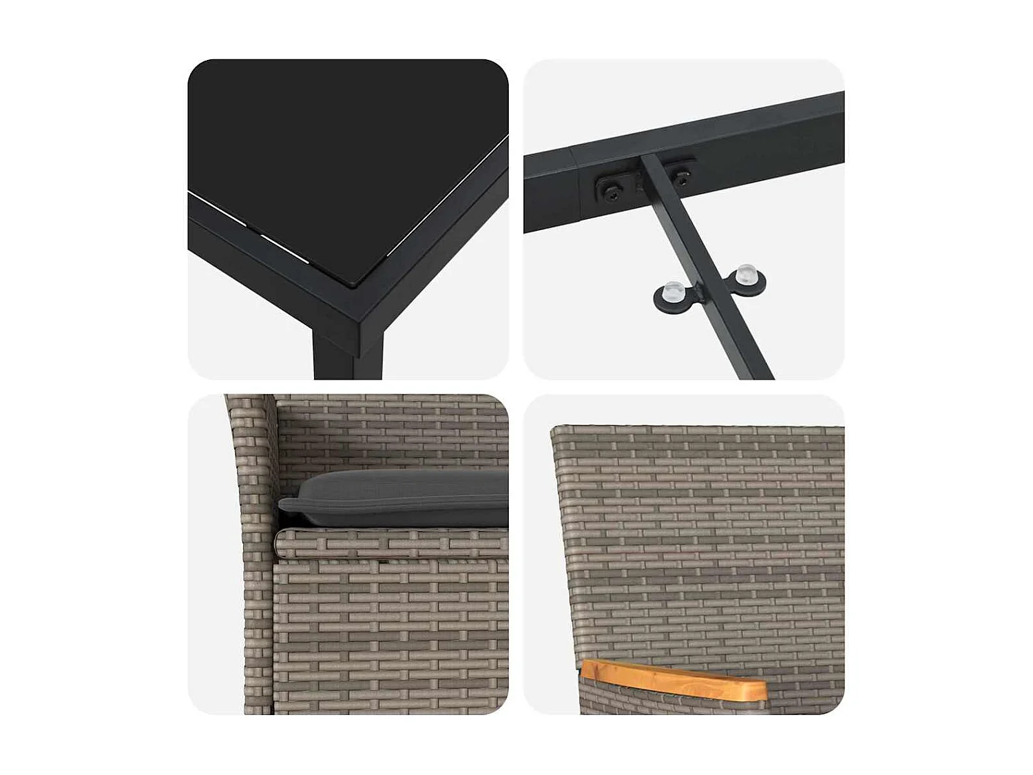 Set da pranzo da giardino da 7 pezzi con cuscini in polyrattan grigio