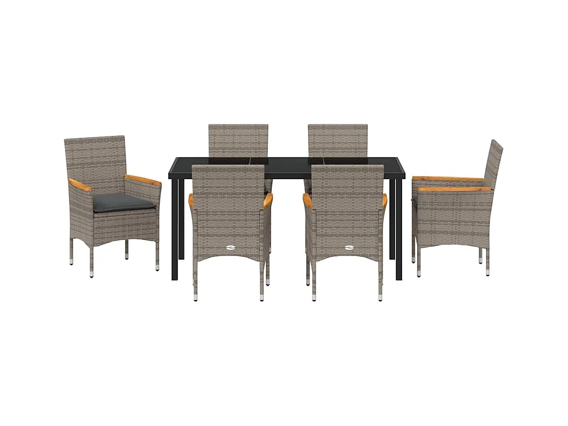 Ensemble de Salle à Manger de Jardin de 7 pièces avec Coussins en Poly Rattan Gris