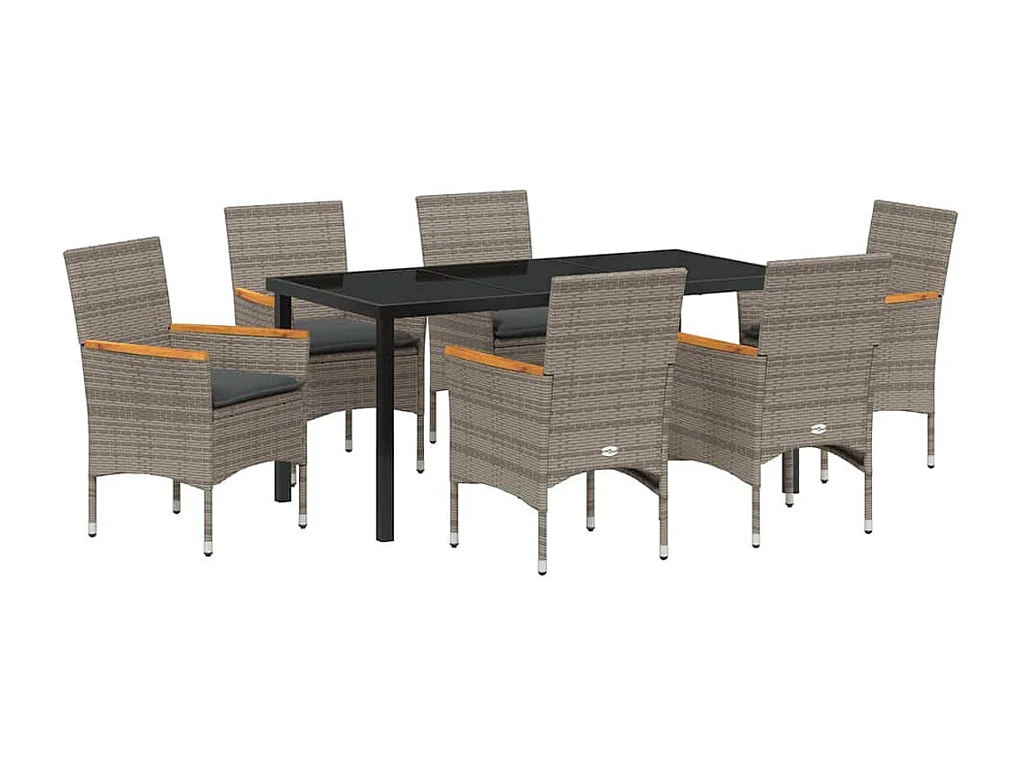 Ensemble de Salle à Manger de Jardin de 7 pièces avec Coussins en Poly Rattan Gris