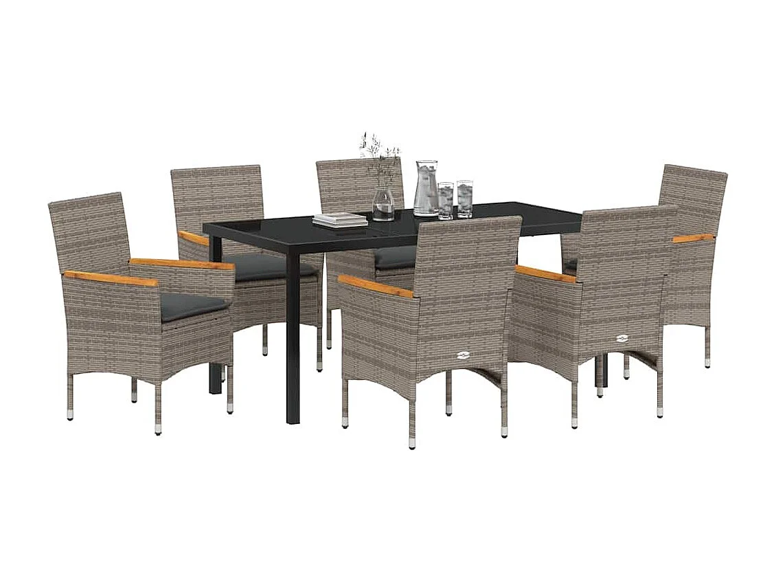 Ensemble de Salle à Manger de Jardin de 7 pièces avec Coussins en Poly Rattan Gris