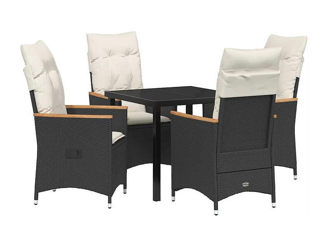 Set da pranzo da giardino 5 pezzi con cuscini in polyrattan nero