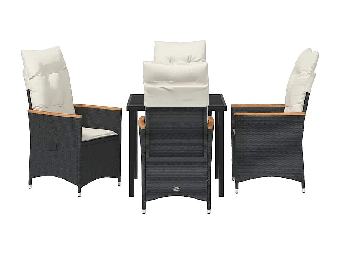 Set da pranzo da giardino 5 pezzi con cuscini in polyrattan nero