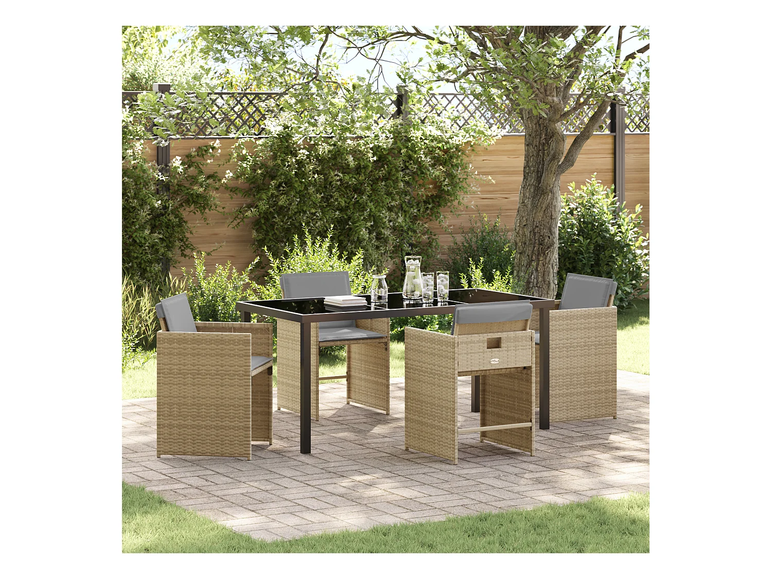 Set di 5 sedie da pranzo da giardino con cuscini in polyrattan beige