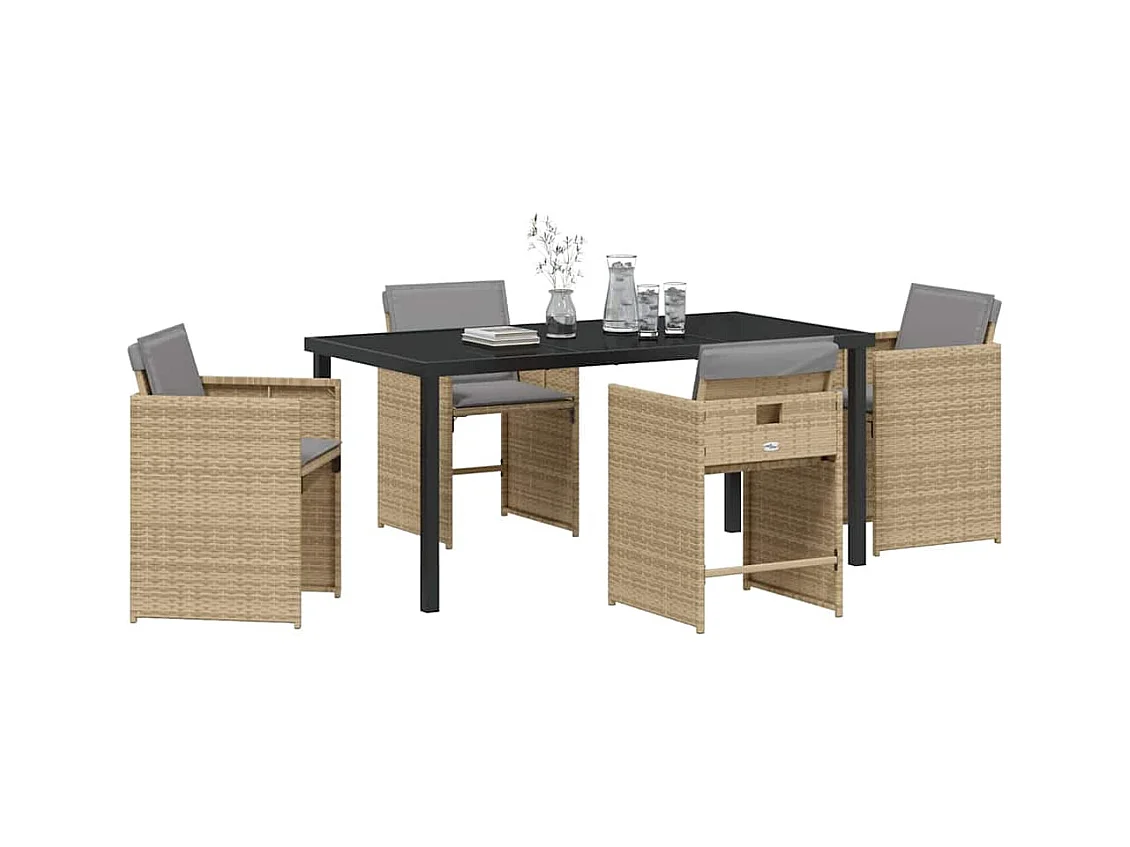 Set di 5 sedie da pranzo da giardino con cuscini in polyrattan beige