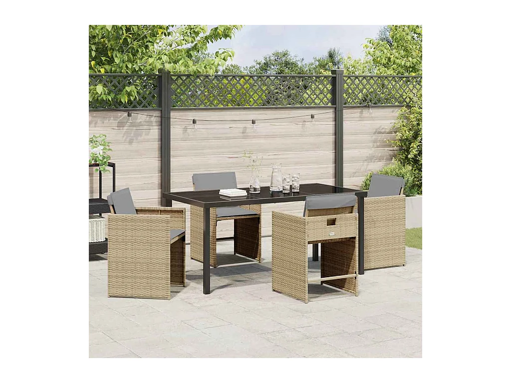 Set di 5 sedie da pranzo da giardino con cuscini in polyrattan beige