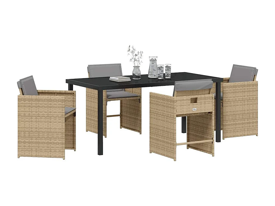 Set de 5 chaises de salle à manger de jardin avec coussins beige rattan poly