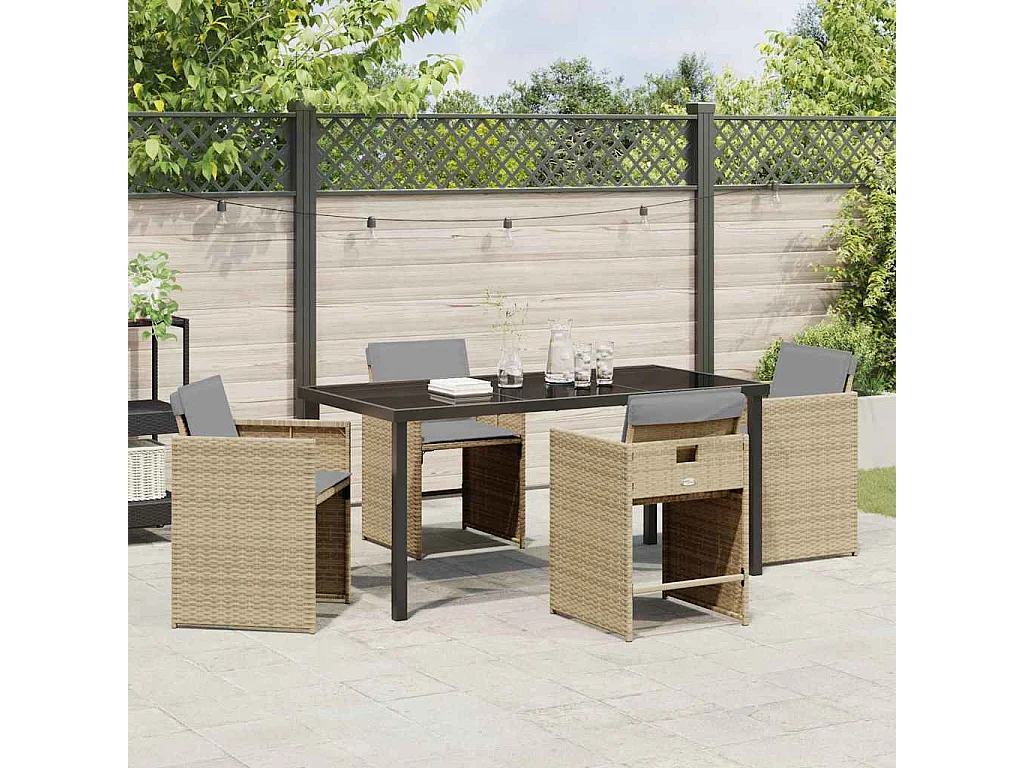 Set de 5 chaises de salle à manger de jardin avec coussins beige rattan poly