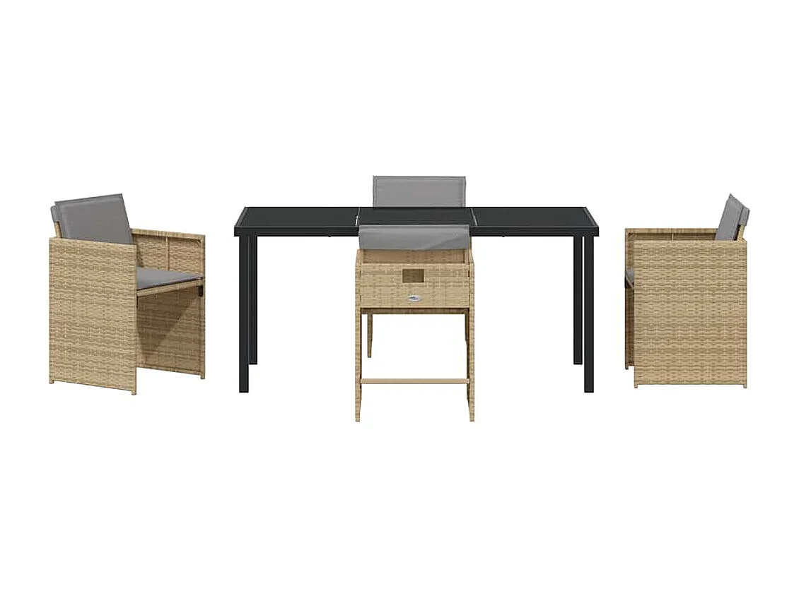 Set de 5 chaises de salle à manger de jardin avec coussins beige rattan poly