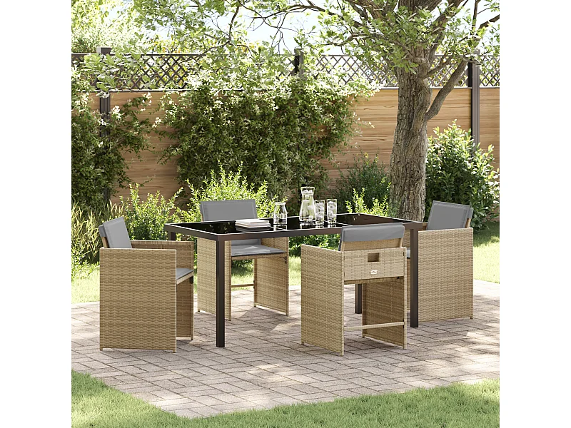 Set de 5 chaises de salle à manger de jardin avec coussins beige rattan poly