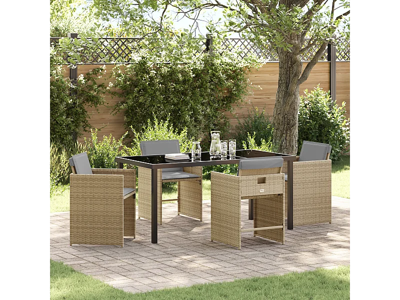 Set van 5 tuinstoelen met beige polyrotan kussens