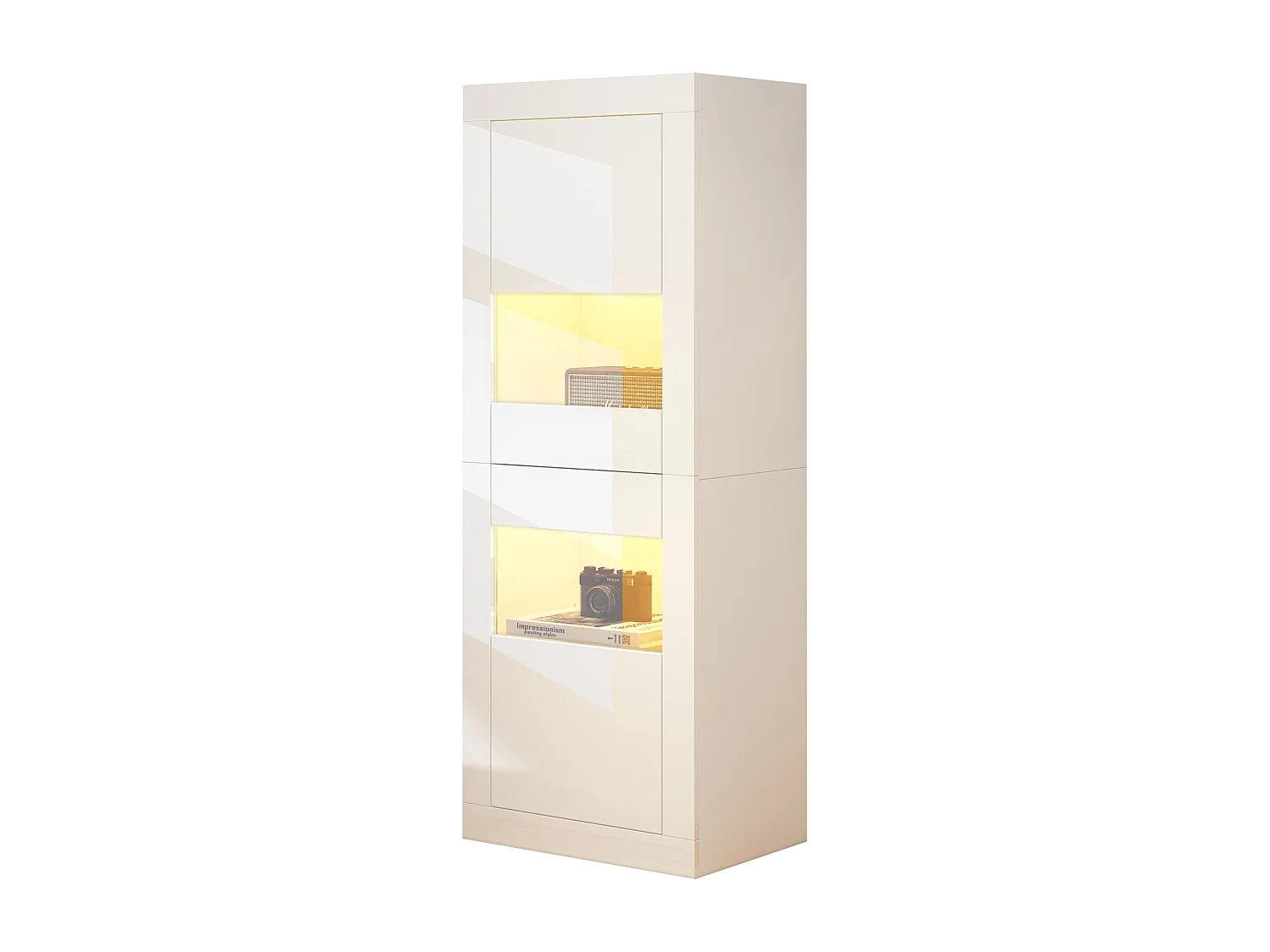 Vitrina de alto brillo con LED, 1 estante de cristal, tablero de partículas, blanco (61x42x162 cm)