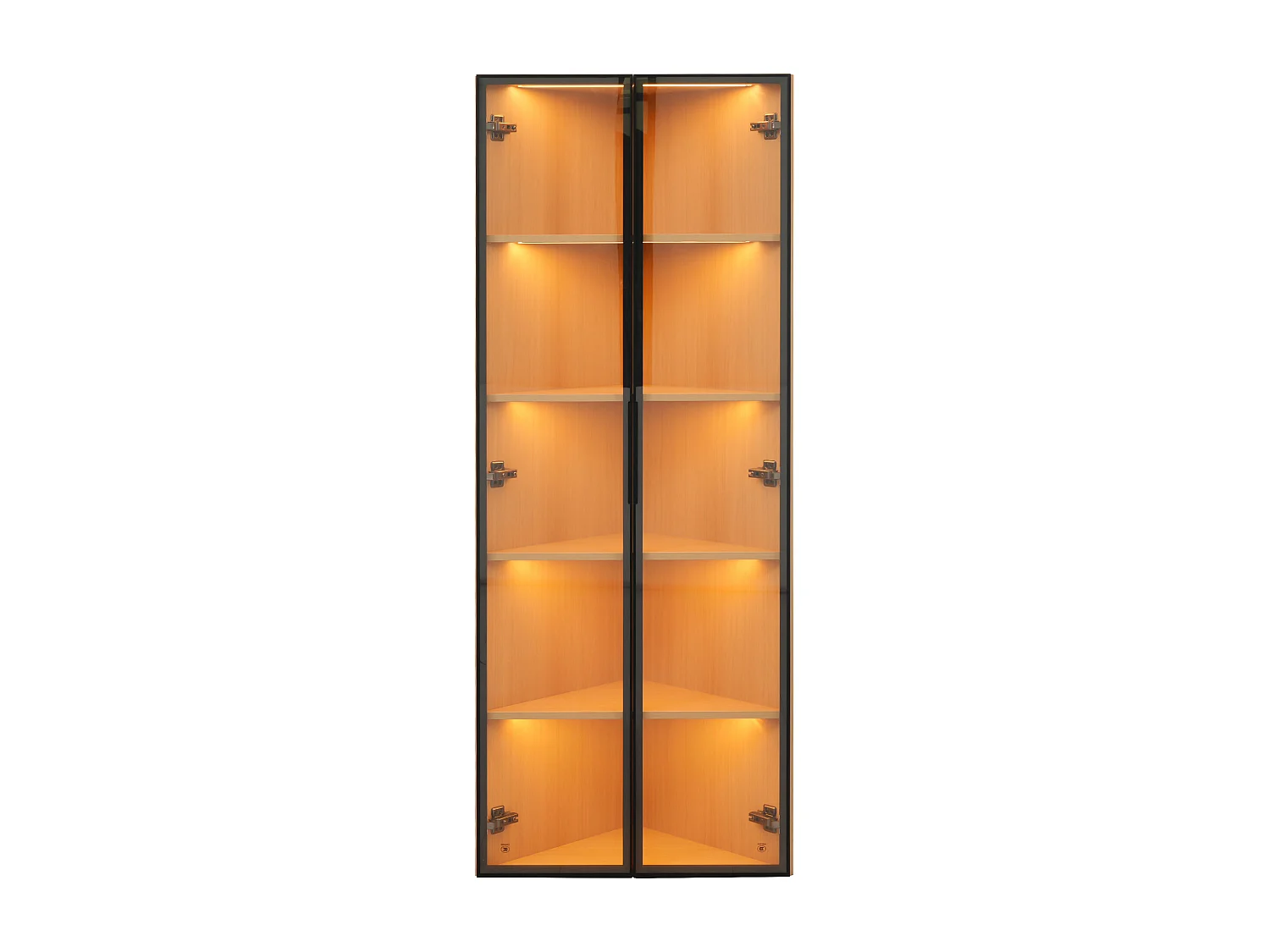 LED-vitrinekast van glas, MDF, eikenhout, met geïntegreerde verlichting, verzamelvitrine, 62x35x160 cm