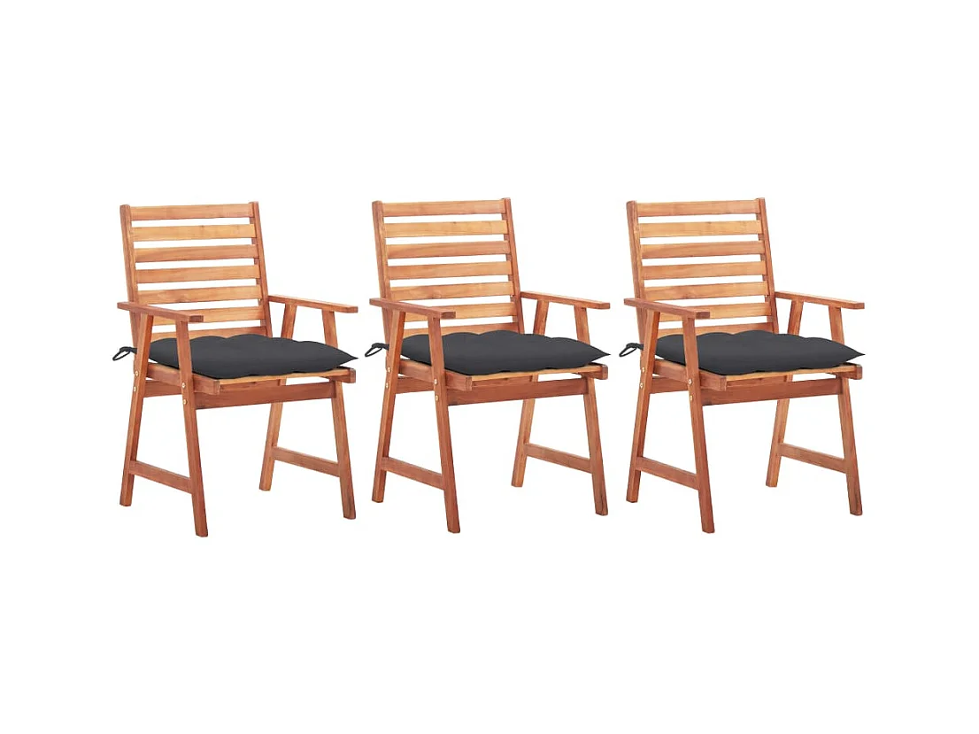Set di 3 sedie da pranzo per esterni e cuscini in legno massello di acacia