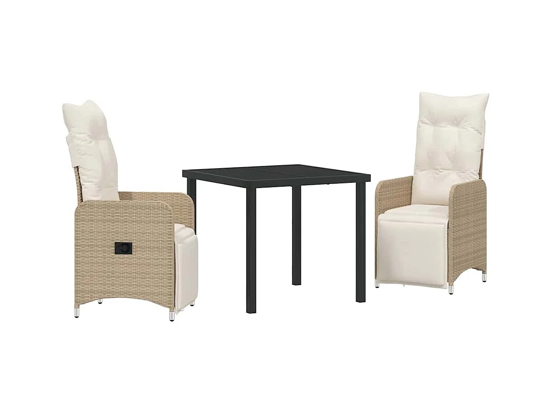 Set da giardino 3 pezzi con cuscini in polyrattan beige