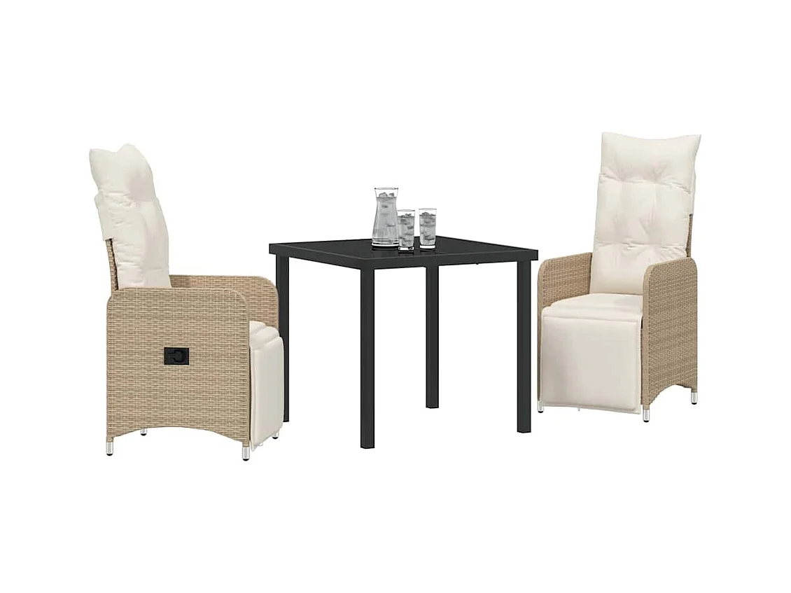 Set da giardino 3 pezzi con cuscini in polyrattan beige