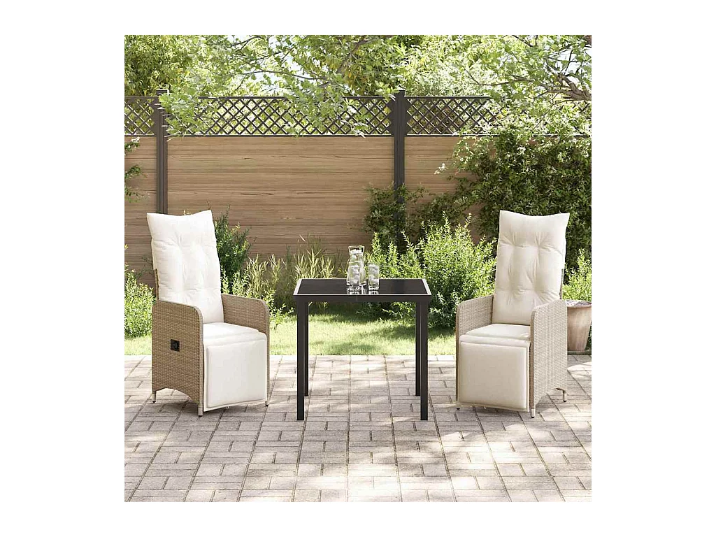Set da giardino 3 pezzi con cuscini in polyrattan beige