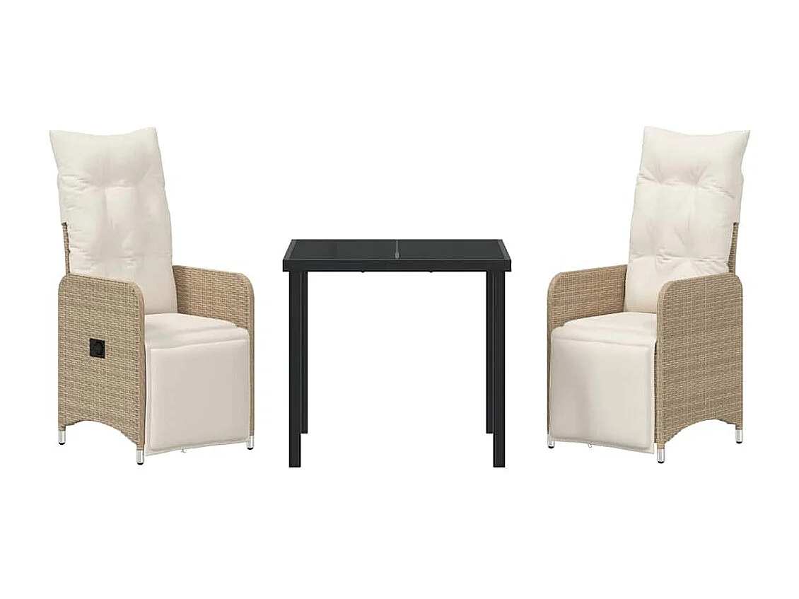 Set da giardino 3 pezzi con cuscini in polyrattan beige