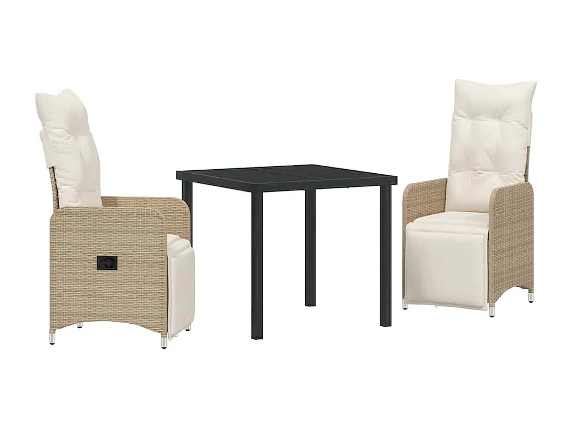 3-delige tuinset met beige polyrotan kussens