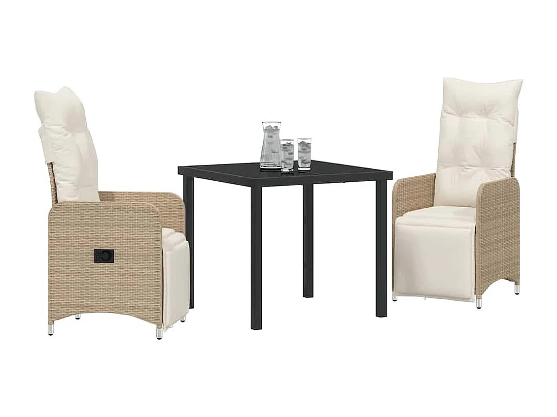 3-delige tuinset met beige polyrotan kussens