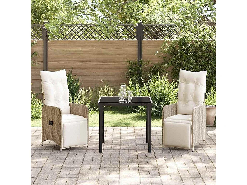 3-delige tuinset met beige polyrotan kussens